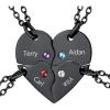 U7 BFF Necklace for 2/3/4/5/6 Women Girls Stainless Steel Personalized Family/Sibling/Friendship Jewelry Set Custom Best Friend Name Engrave Heart Puzzle Matching Pendant Necklaces(Heart Set of 4-Black & Birthstone)