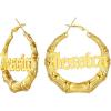 imageU7 Bamboo Earrings for Women 18K Gold PlatedStainless SteelPersonalized Black Statement Extra Large Hoop Earrings 80s 90s Custom Name Huggie Earrings for Party Fashion Jewlery02Gold Custom Name