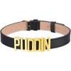 U7 Black Leather Choker Collar Custom with Platinum/18K Gold Plated Initial Names, Personalized Punk Jewelry for Cosplay, Adjustable Length 13-17 Inch(04.PUDDIN Choker gold)