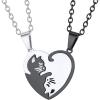U7 Cat Pendant Necklace for Women Stainless Steel Cute Kitty Cat Jewelry Gift(03-Heart Cat Set-Steel+Black)