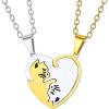 U7 Cat Pendant Necklace for Women Stainless Steel Cute Kitty Cat Jewelry Gift(03-Heart Cat Set-Steel+Gold(Customized))