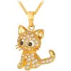U7 Cat Pendant Necklace for Women Stainless Steel Cute Kitty Cat Jewelry Gift(05-Crystal Cat-Gold)