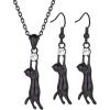 U7 Cat Pendant Necklace for Women Stainless Steel Cute Kitty Cat Jewelry Gift(Black (Necklace+Earrings))