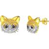 U7 Cat Stud Earrings Silver/Black/Silver/Gold Color,Birthstone Kitten Earrings, BarFaux Pearl Earrings Set, Women Teen Girls Gift(19.Gold Plated Silver)