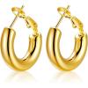 U7 Chunky Hoop Earrings for Women, Stainless Steel Hoops Earring, Classic Polished Thick Ear Jewelry, Black/Silver/Gold Hoop Earrings, 20/30/40/60/80mm(1.Gold)