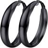 U7 Chunky Hoop Earrings for Women, Stainless Steel Hoops Earring, Classic Polished Thick Ear Jewelry, Black/Silver/Gold Hoop Earrings, 20/30/40/60/80mm(2.Black)