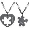 U7 Couple Necklaces for Women Men,Stainless Steel/Black/18K Gold Plated Puzzle Piece Pendant BFF Necklaces Gift(Custom-Black)