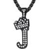 U7 Crown Initial Necklace Men Women, Bling Diamond A-Z 0-9 Letter Pendant with Wheat Chain, Silver/Black/Gold Plated CZ Alphabet Number Hip Hop Jersery for Father Husband(c. Black)