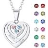 imageU7 Custom Name Necklace Heart Pendant with 15 Names and Birthstone 925 Sterling Silver 18K Gold Plated Personalized Name Plate Birth Stone Necklaces BFF Family NecklaceAStainless3 NamesStones