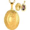 U7 Custom Photo Locket Necklace – Oval & Heart Shaped Locket – Gold/Silver/Rose Gold Personalized Image Necklaces for Women(01-Oval Gold)