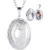 U7 Custom Photo Locket Necklace – Oval & Heart Shaped Locket – Gold/Silver/Rose Gold Personalized Image Necklaces for Women(01-Oval Platinum)
