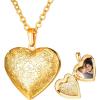 U7 Custom Photo Locket Necklace – Oval & Heart Shaped Locket – Gold/Silver/Rose Gold Personalized Image Necklaces for Women(02-Gold Flower Heart)