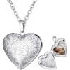 U7 Custom Photo Locket Necklace – Oval & Heart Shaped Locket – Gold/Silver/Rose Gold Personalized Image Necklaces for Women(02-Platinum Flower Heart)