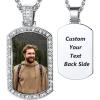 U7 Custom Photo Necklace for Men Women, Stainless Steel Black Gold Color Dog Tag – Personalized Text Engraved Memory Heart/Round Square Shaped Picture Pendant Necklaces Lover Gift Mothers Fathers Day(09.CZ Dog Tag(stainless))