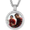 U7 Custom Photo Necklace for Men Women, Stainless Steel Black Gold Color Dog Tag – Personalized Text Engraved Memory Heart/Round Square Shaped Picture Pendant Necklaces Lover Gift Mothers Fathers Day(10.CZ round medal(stainless))