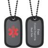 U7 Custom Photo Necklace for Men Women, Stainless Steel Black Gold Color Dog Tag – Personalized Text Engraved Memory Heart/Round Square Shaped Picture Pendant Necklaces Lover Gift Mothers Fathers Day(16.Medial Tag(black)-custom text)