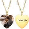 U7 Custom Photo Necklace for Men Women, Stainless Steel Black Gold Color Dog Tag – Personalized Text Engraved Memory Heart/Round Square Shaped Picture Pendant Necklaces Lover Gift Mothers Fathers Day(13.Heart(gold))