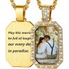 U7 Custom Photo Necklace for Men Women, Stainless Steel Black Gold Color Dog Tag – Personalized Text Engraved Memory Heart/Round Square Shaped Picture Pendant Necklaces Lover Gift Mothers Fathers Day(08.CZ Octagon(gold))