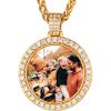 U7 Custom Photo Necklace for Men Women, Stainless Steel Black Gold Color Dog Tag – Personalized Text Engraved Memory Heart/Round Square Shaped Picture Pendant Necklaces Lover Gift Mothers Fathers Day(10.CZ round medal(gold))