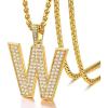 U7 Gold Initial Number Necklace for Men Women, 18K Gold/Silver Plated Diamond CZ Letter Pendant Necklace Big A-Z 0-9 Hip Hop Jersey, Customerized Letter Wheat Chain 22 Inch for Athletes Rappers(W-Gold)