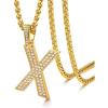 U7 Gold Initial Number Necklace for Men Women, 18K Gold/Silver Plated Diamond CZ Letter Pendant Necklace Big A-Z 0-9 Hip Hop Jersey, Customerized Letter Wheat Chain 22 Inch for Athletes Rappers(X-Gold)