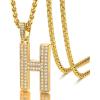 imageU7 Gold Initial Number Necklace for Men Women 18K GoldSilver Plated Diamond CZ Letter Pendant Necklace Big AZ 09 Hip Hop Jersey Customerized Letter Wheat Chain 22 Inch for Athletes RappersHGold