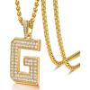 U7 Gold Initial Number Necklace for Men Women, 18K Gold/Silver Plated Diamond CZ Letter Pendant Necklace Big A-Z 0-9 Hip Hop Jersey, Customerized Letter Wheat Chain 22 Inch for Athletes Rappers(G-Gold)