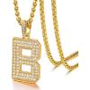 U7 Gold Initial Number Necklace for Men Women, 18K Gold/Silver Plated Diamond CZ Letter Pendant Necklace Big A-Z 0-9 Hip Hop Jersey, Customerized Letter Wheat Chain 22 Inch for Athletes Rappers(B-Gold)