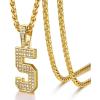 U7 Gold Initial Number Necklace for Men Women, 18K Gold/Silver Plated Diamond CZ Letter Pendant Necklace Big A-Z 0-9 Hip Hop Jersey, Customerized Letter Wheat Chain 22 Inch for Athletes Rappers(5-Gold)