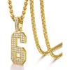 U7 Gold Initial Number Necklace for Men Women, 18K Gold/Silver Plated Diamond CZ Letter Pendant Necklace Big A-Z 0-9 Hip Hop Jersey, Customerized Letter Wheat Chain 22 Inch for Athletes Rappers(6-Gold)