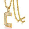U7 Gold Initial Number Necklace for Men Women, 18K Gold/Silver Plated Diamond CZ Letter Pendant Necklace Big A-Z 0-9 Hip Hop Jersey, Customerized Letter Wheat Chain 22 Inch for Athletes Rappers(C-Gold)