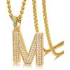 U7 Gold Initial Number Necklace for Men Women, 18K Gold/Silver Plated Diamond CZ Letter Pendant Necklace Big A-Z 0-9 Hip Hop Jersey, Customerized Letter Wheat Chain 22 Inch for Athletes Rappers(M-Gold)