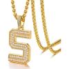 U7 Gold Initial Number Necklace for Men Women, 18K Gold/Silver Plated Diamond CZ Letter Pendant Necklace Big A-Z 0-9 Hip Hop Jersey, Customerized Letter Wheat Chain 22 Inch for Athletes Rappers(S-Gold)