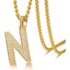 U7 Gold Initial Number Necklace for Men Women, 18K Gold/Silver Plated Diamond CZ Letter Pendant Necklace Big A-Z 0-9 Hip Hop Jersey, Customerized Letter Wheat Chain 22 Inch for Athletes Rappers(N-Gold)
