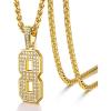 U7 Gold Initial Number Necklace for Men Women, 18K Gold/Silver Plated Diamond CZ Letter Pendant Necklace Big A-Z 0-9 Hip Hop Jersey, Customerized Letter Wheat Chain 22 Inch for Athletes Rappers(8-Gold)