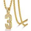U7 Gold Initial Number Necklace for Men Women, 18K Gold/Silver Plated Diamond CZ Letter Pendant Necklace Big A-Z 0-9 Hip Hop Jersey, Customerized Letter Wheat Chain 22 Inch for Athletes Rappers(3-Gold)