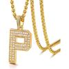 U7 Gold Initial Number Necklace for Men Women, 18K Gold/Silver Plated Diamond CZ Letter Pendant Necklace Big A-Z 0-9 Hip Hop Jersey, Customerized Letter Wheat Chain 22 Inch for Athletes Rappers(P-Gold)