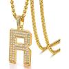 U7 Gold Initial Number Necklace for Men Women, 18K Gold/Silver Plated Diamond CZ Letter Pendant Necklace Big A-Z 0-9 Hip Hop Jersey, Customerized Letter Wheat Chain 22 Inch for Athletes Rappers(R-Gold)