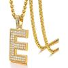 U7 Gold Initial Number Necklace for Men Women, 18K Gold/Silver Plated Diamond CZ Letter Pendant Necklace Big A-Z 0-9 Hip Hop Jersey, Customerized Letter Wheat Chain 22 Inch for Athletes Rappers(E-Gold)