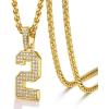U7 Gold Initial Number Necklace for Men Women, 18K Gold/Silver Plated Diamond CZ Letter Pendant Necklace Big A-Z 0-9 Hip Hop Jersey, Customerized Letter Wheat Chain 22 Inch for Athletes Rappers(2-Gold)