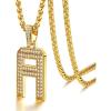U7 Gold Initial Number Necklace for Men Women, 18K Gold/Silver Plated Diamond CZ Letter Pendant Necklace Big A-Z 0-9 Hip Hop Jersey, Customerized Letter Wheat Chain 22 Inch for Athletes Rappers(A-Gold)