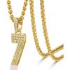 U7 Gold Initial Number Necklace for Men Women, 18K Gold/Silver Plated Diamond CZ Letter Pendant Necklace Big A-Z 0-9 Hip Hop Jersey, Customerized Letter Wheat Chain 22 Inch for Athletes Rappers(7-Gold)