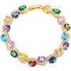 U7 Green Emerald/Blue/Red/Colorful Tennis Bracelets, 18K Gold Plated Platinum Link Chain Diamond Cut Simulated Gem Crystal Bracelet,Resizable Length 6-8 Inches,Wedding Mothers Day Gift for Women(Gold & Colorful Stone)