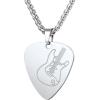 U7 Hip Hop Punk Music Necklace, Guitar Pick/Guitar/Microphone/Headphone Pendant with Chain for Men & Women, Stainless Steel R&B Music Jewelry, Silver/Gold/Black, Customizable(Silver)