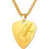 U7 Hip Hop Punk Music Necklace, Guitar Pick/Guitar/Microphone/Headphone Pendant with Chain for Men & Women, Stainless Steel R&B Music Jewelry, Silver/Gold/Black, Customizable(Gold)
