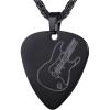 U7 Hip Hop Punk Music Necklace, Guitar Pick/Guitar/Microphone/Headphone Pendant with Chain for Men & Women, Stainless Steel R&B Music Jewelry, Silver/Gold/Black, Customizable(Black)