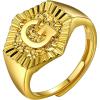 U7 Initial Ring Wedding Band for Men Women 18K Gold Plated Statement Hexagon A-Z Letter Jewelry Personalized Stackable Signet Rings(G)