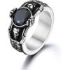 Skull w Black Onyx Stone-Stainless Steel