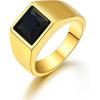 U7 Jewelry Fashion Black Onyx/Blue Gemstone Ring for Men Women, Stainless Steel Square Signet Rings Thumb Ring Band for Dad Father, Gothic Skull Rings with Birthstone, Size 7-14, Anillos De Hombre(8mm Black Onyx-Gold)