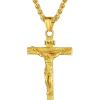 U7 Men Crucifix Cross Pendant with Chain Baptism Christian Jewelry Stainless Steel/18K Gold Antique Jesus Necklace, Gift Packed,Length 22″(01. Gold)